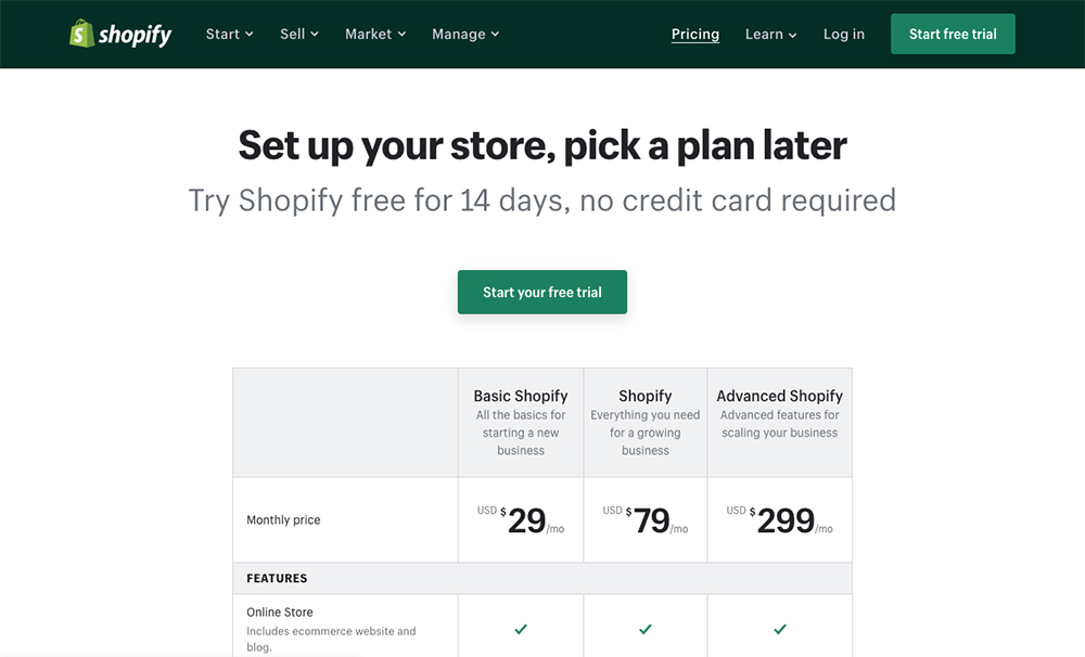 Shopify 定价