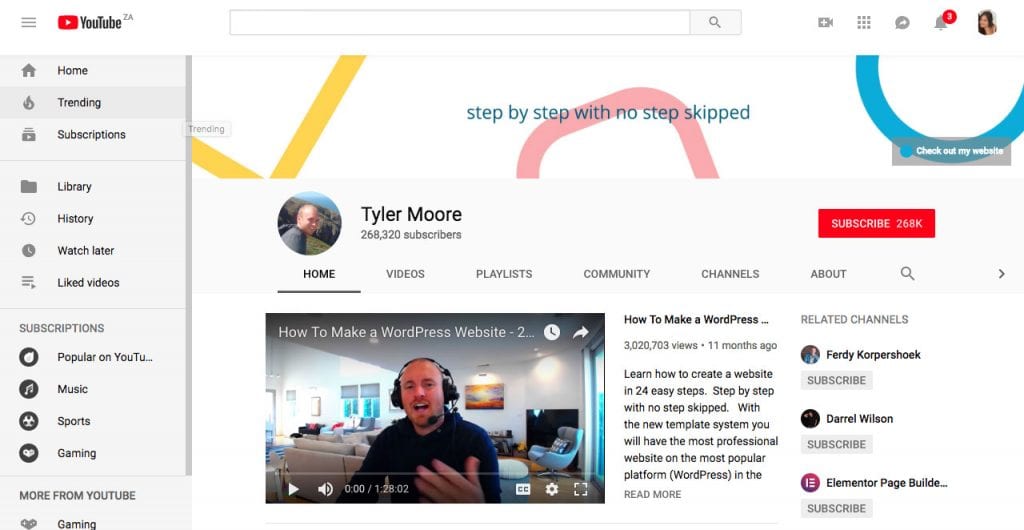 Tyle Moore canal do YouTube