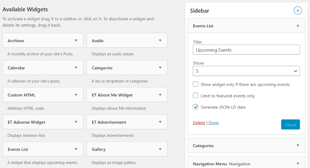 Widget pentru evenimente