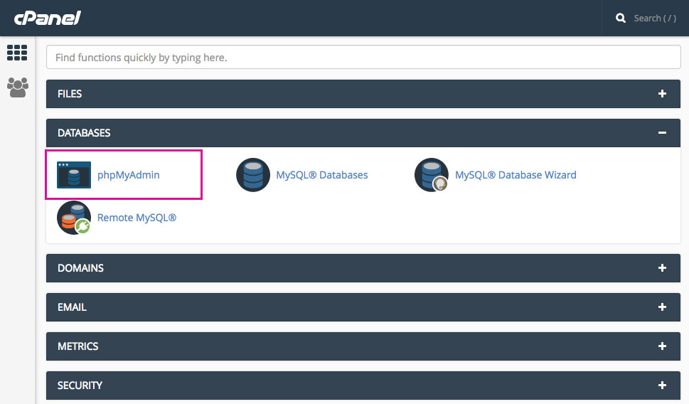 phpMyAdmin di cPanel