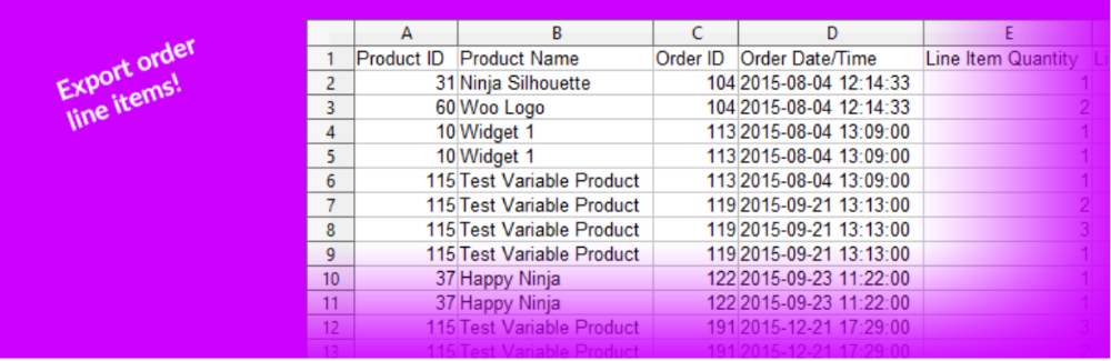 Exportar artículos de pedido para WooCommerce