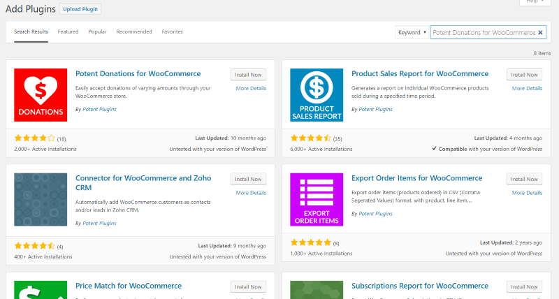 Installieren Sie Potent Donations für WooCommerce