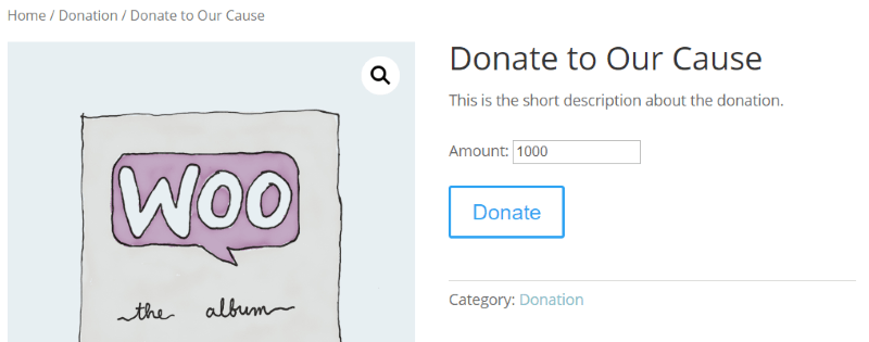 Front-End-Ansicht der Spende, die mit dem Potent Donations for WooCommerce-Plugin eingerichtet wurde