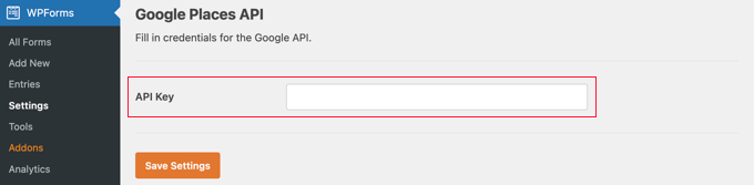 GooglePlacesAPI設定まで下にスクロールします Scroll Down to the Google Places API Settings