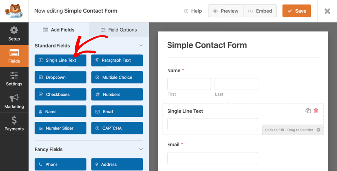 単一行のテキストブロックをフォームにドラッグします Drag the Single Line Text Block Onto the Form