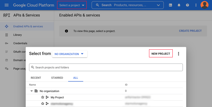 プロジェクトを選択するか、新しいプロジェクトを作成します Select a Project or Create a New One