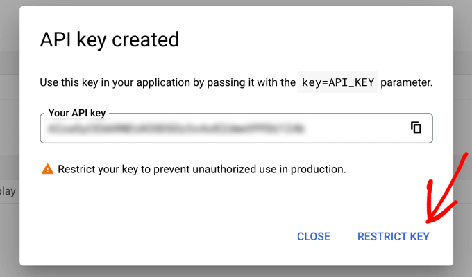 APIキーが作成され、ポップアップウィンドウに表示されます Your API Key Will Be Created and Displayed on a Popup Window
