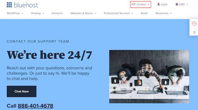 Le impostazioni del supporto Bluehost The Bluehost support settings