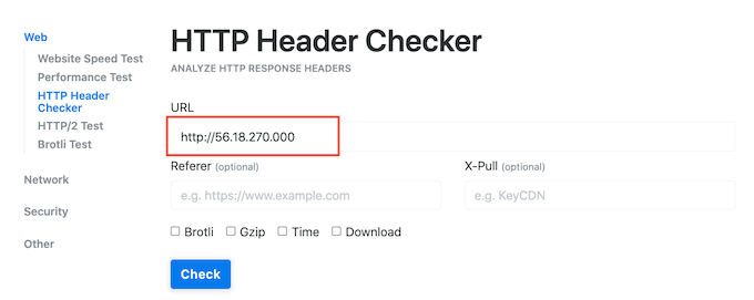 Lo strumento Controllo intestazione HTTP The HTTP Header Checker tool
