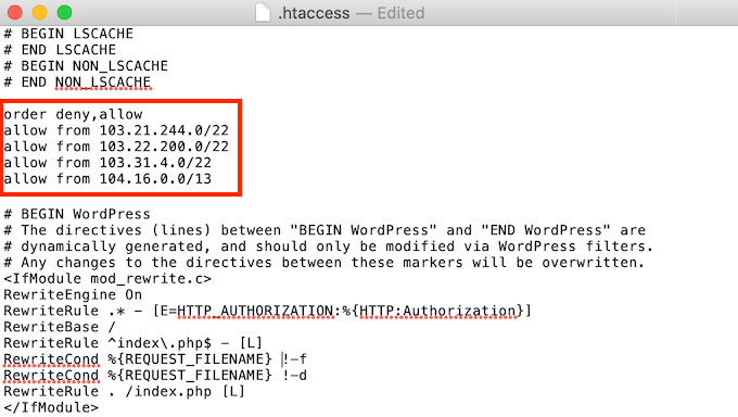 Whitelist dell'indirizzo IP di Cloudflare Whitelisting the Cloudflare IP address