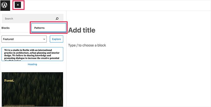 ブロックパターンを追加 Add block pattern