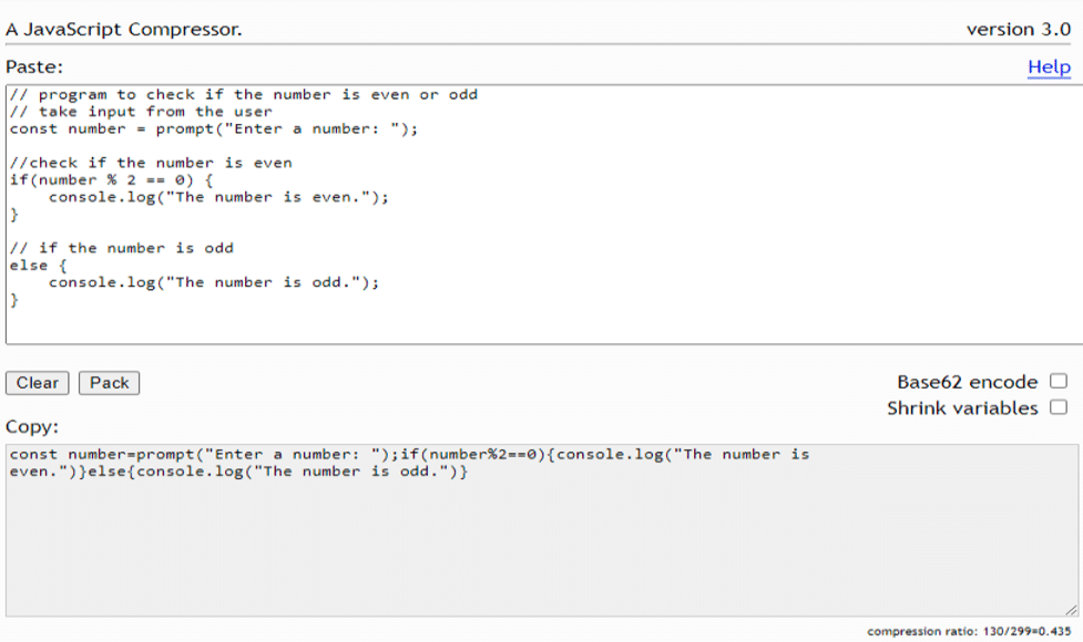 Packer JavaScript Minifier al minimizar JavaScript