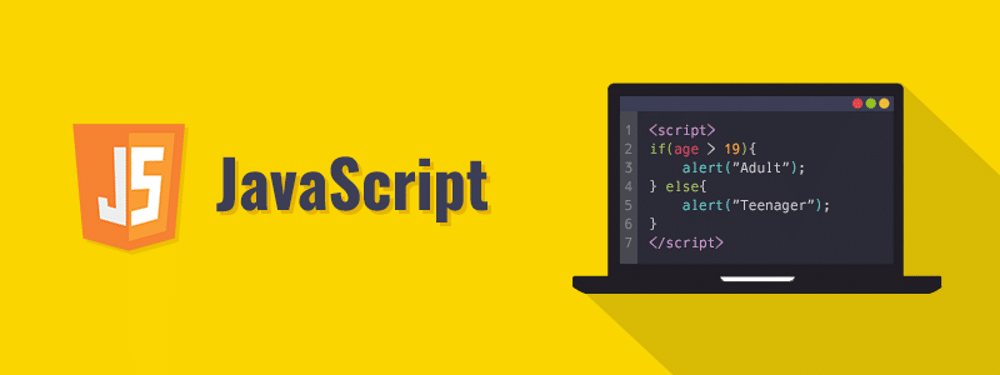 Título JavaScript con un código JavaScript de demostración en la pantalla de una computadora