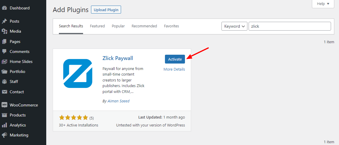 aktifkan plugin wordpress zlick paywall
