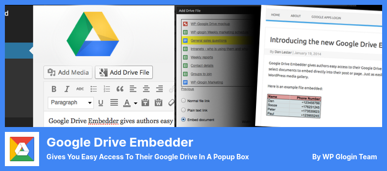 Plugin do Google Drive Embedder - oferece acesso fácil ao Google Drive em uma caixa pop-up