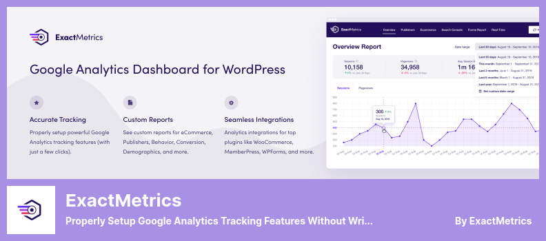 Plugin ExactMetrics - Imposta correttamente le funzioni di monitoraggio di Google Analytics senza scrivere alcun codice