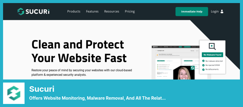 Plugin Sucuri: offre monitoraggio del sito Web, rimozione del malware e tutti i servizi di sicurezza del sito Web correlati di cui avresti bisogno
