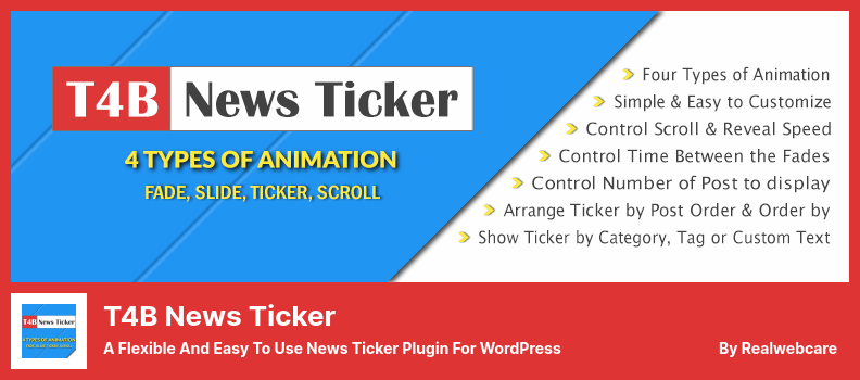 T4B News Ticker Plugin - مرن وسهل الاستخدام لبرنامج شريط الأخبار لبرنامج WordPress