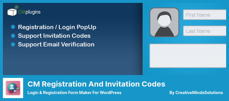 Plugin di registrazione e codici di invito CM - Creatore di moduli di accesso e registrazione per WordPress