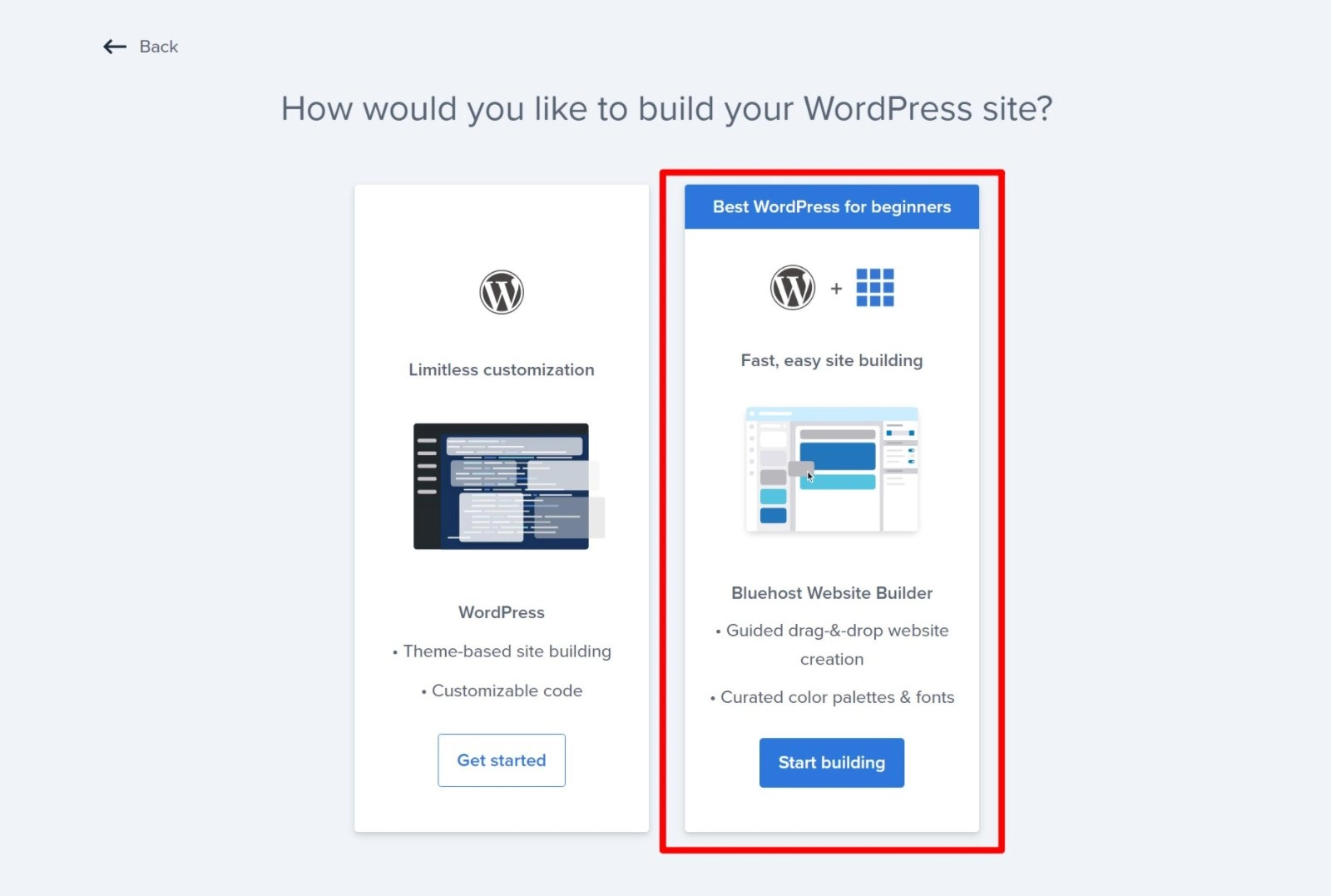 Pilih pembuat situs web Bluehost
