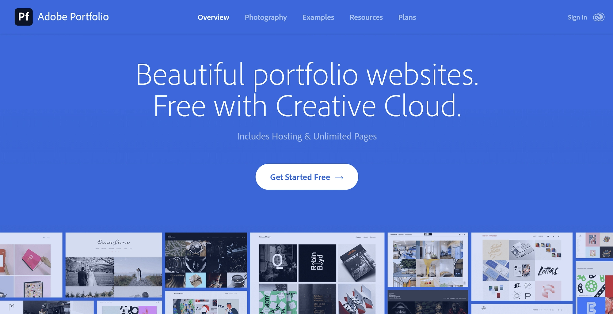 Die Homepage für Adobe Portfolio.