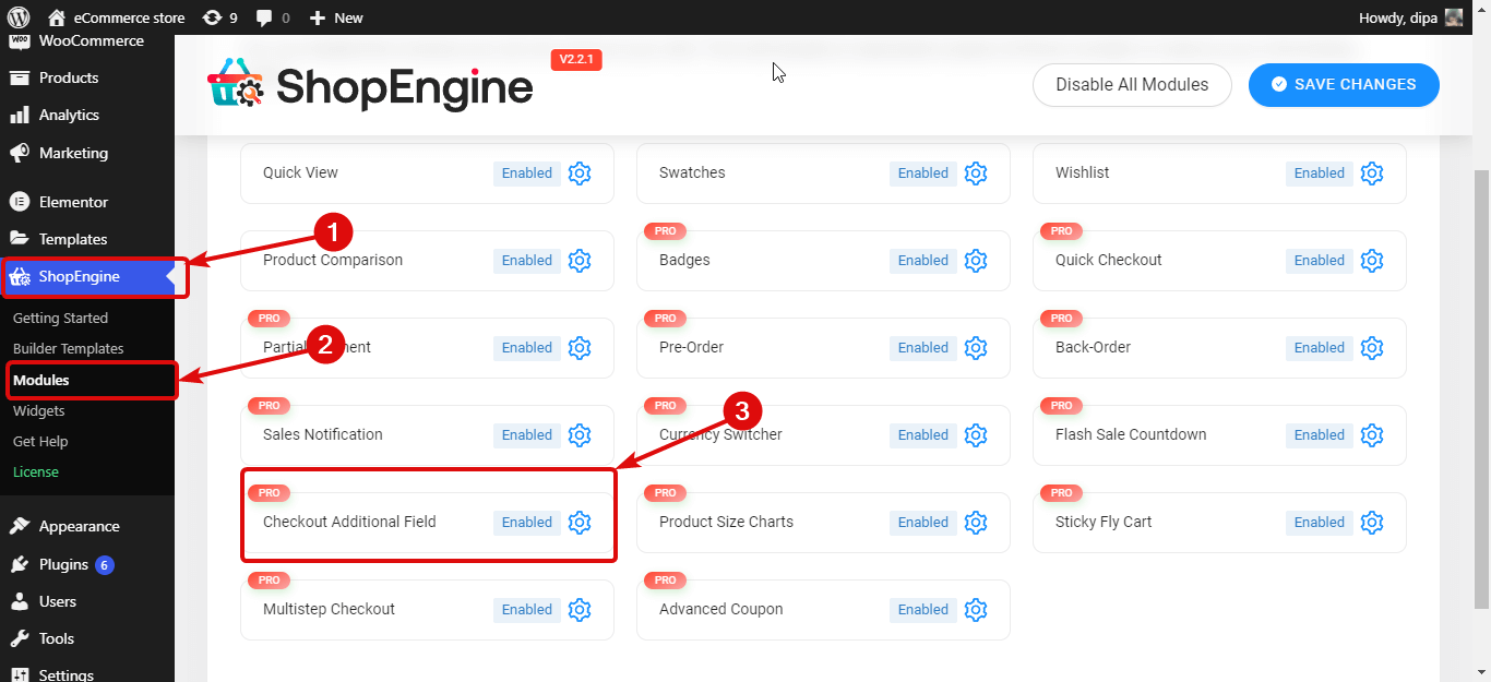 navegue até as configurações de campos de checkout adicionais para adicionar campos de checkout extras no WooCommerce