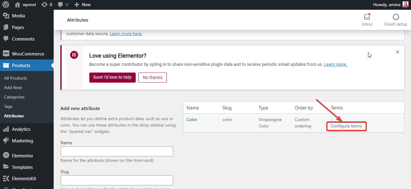 Agregar atributo para muestras de variación de WooCommerce