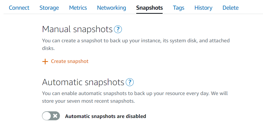 Criando snapshots da AWS