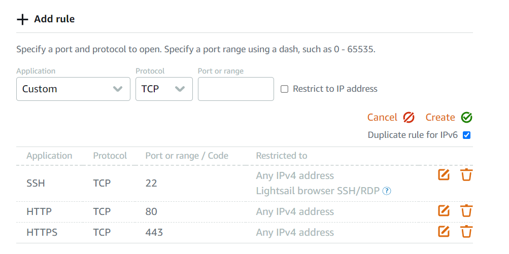 Regras de conexão SSH na AWS