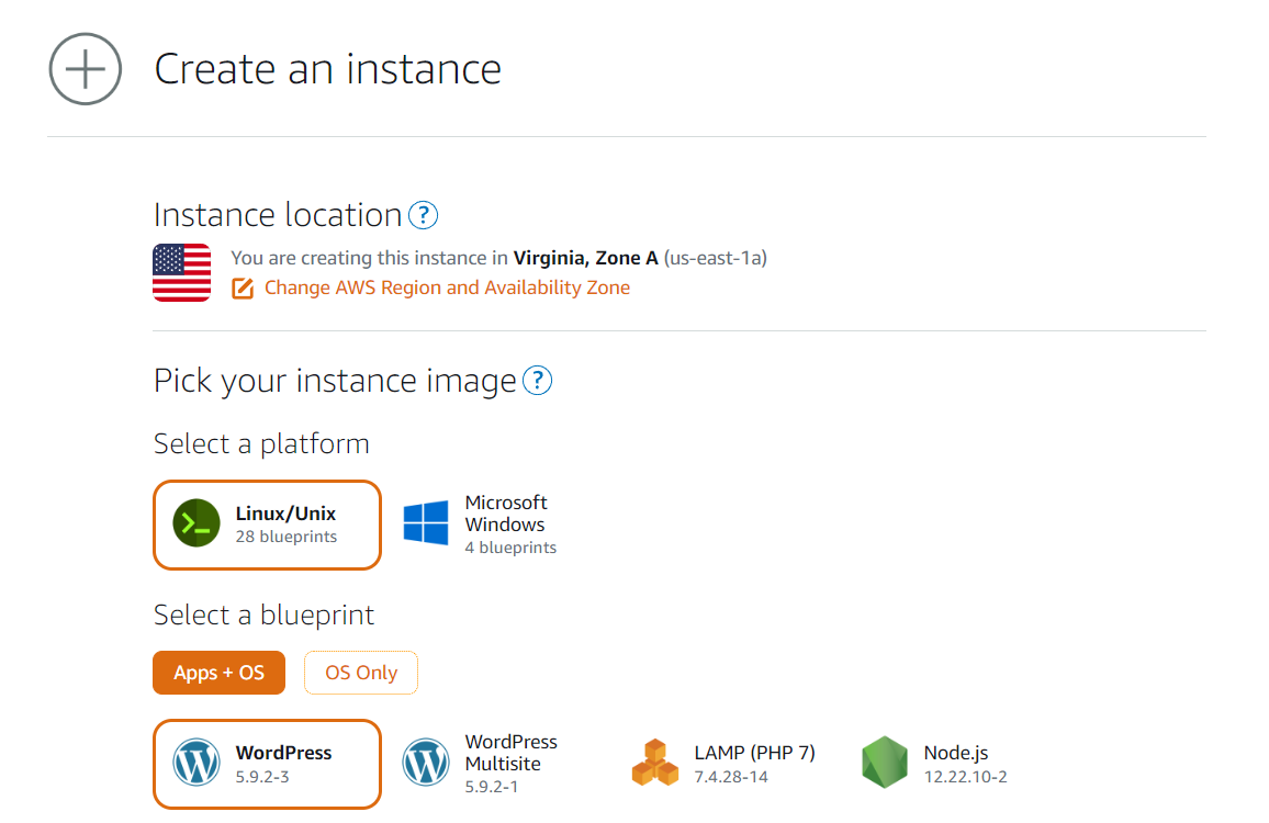 Criando uma instância do Lightsail na AWS