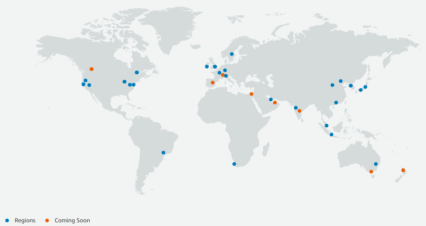 Une carte de l'infrastructure mondiale AWS.
