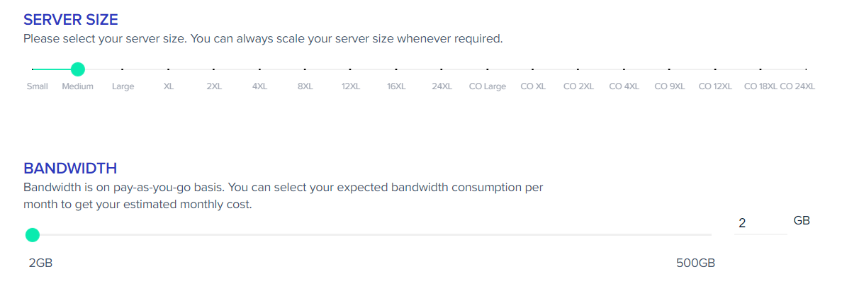 Sélection de la taille du serveur dans Cloudways