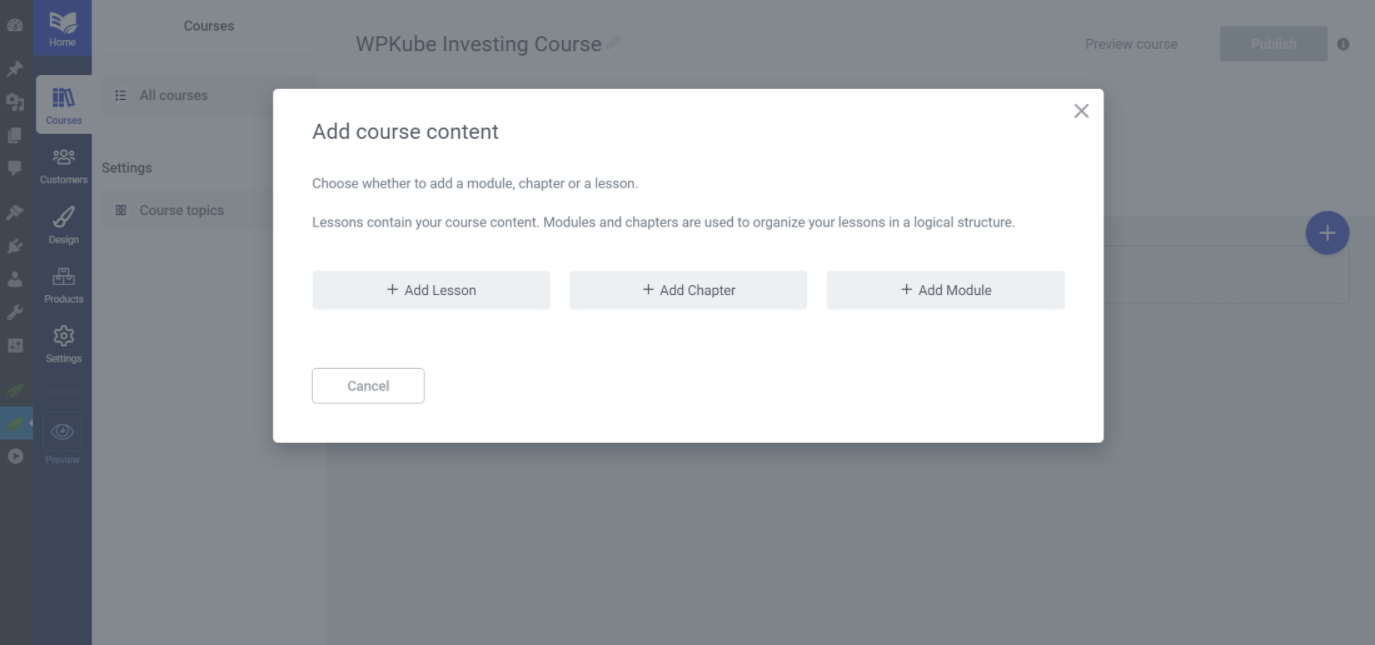 Adicionando conteúdo do curso