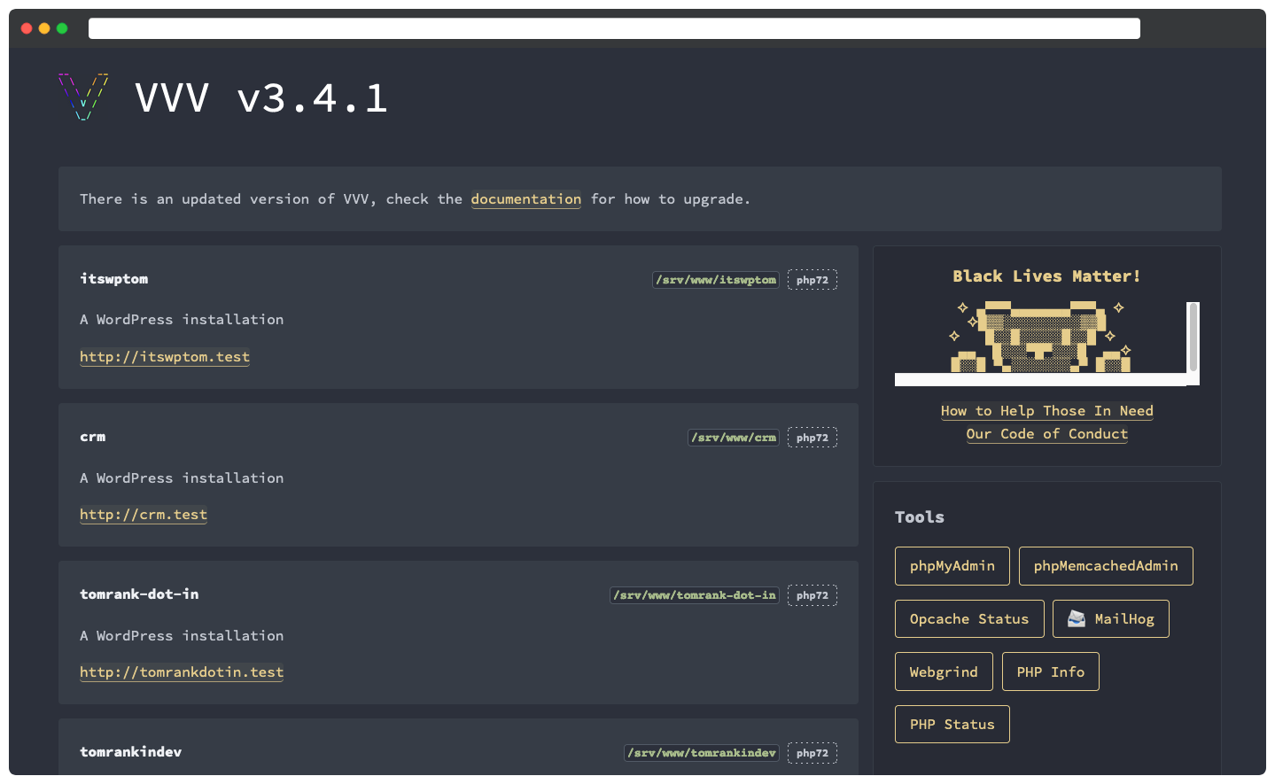 VaryingVagrantVagrantsダッシュボード。