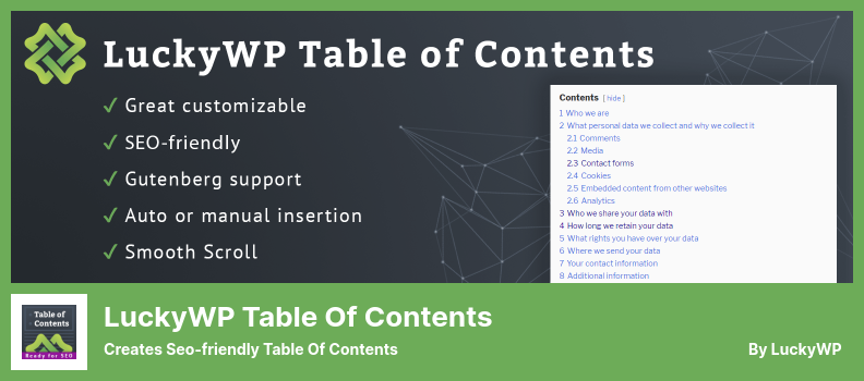 LuckyWP Table of Contents Plugin - Erstellt SEO-freundliche Inhaltsverzeichnisse