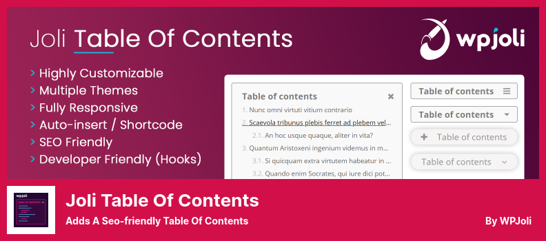 Joli Table Of Contents Plugin - Fügt ein Seo-freundliches Inhaltsverzeichnis hinzu