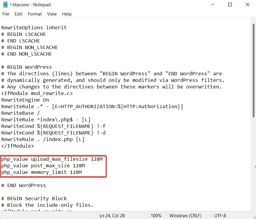編輯 htacess 文件 - PHP.ini 中的 upload_max_filesize 指令