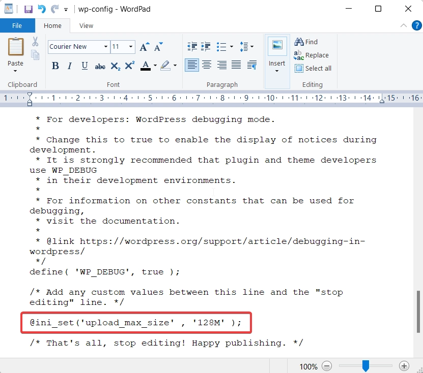 編輯 wp-config 文件 - PHP.ini 中的 upload_max_filesize 指令