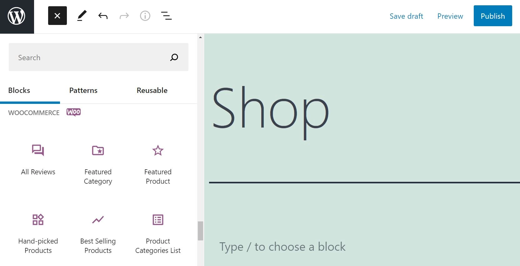 Blok Düzenleyicide tüm WooCommerce Bloklarını Görüntüleme