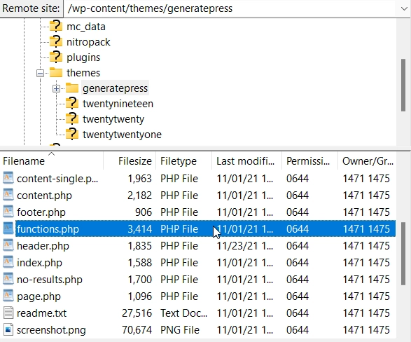 Speicherort der function.php-Datei - 503-Fehlerbehebung