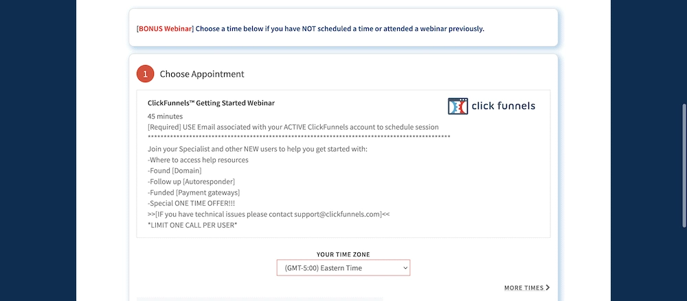 ClickFunnels 通知,提供對研討會的訪問權限。