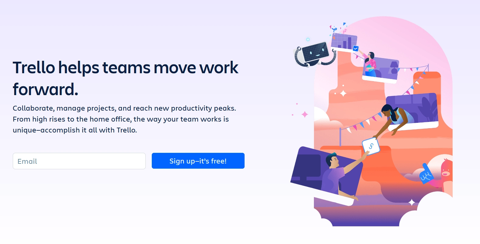 Trello 主頁顯示了最有效的號召性用語示例之一。