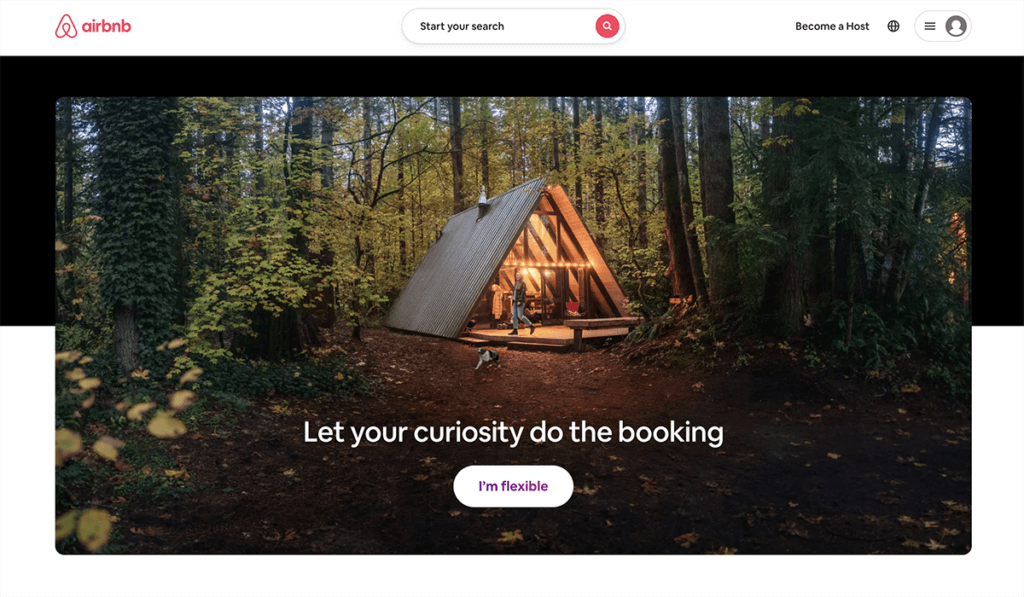 Página inicial do Airbnb