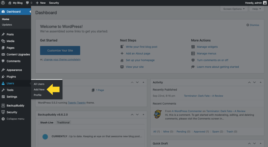 WordPress adicionar novo usuário