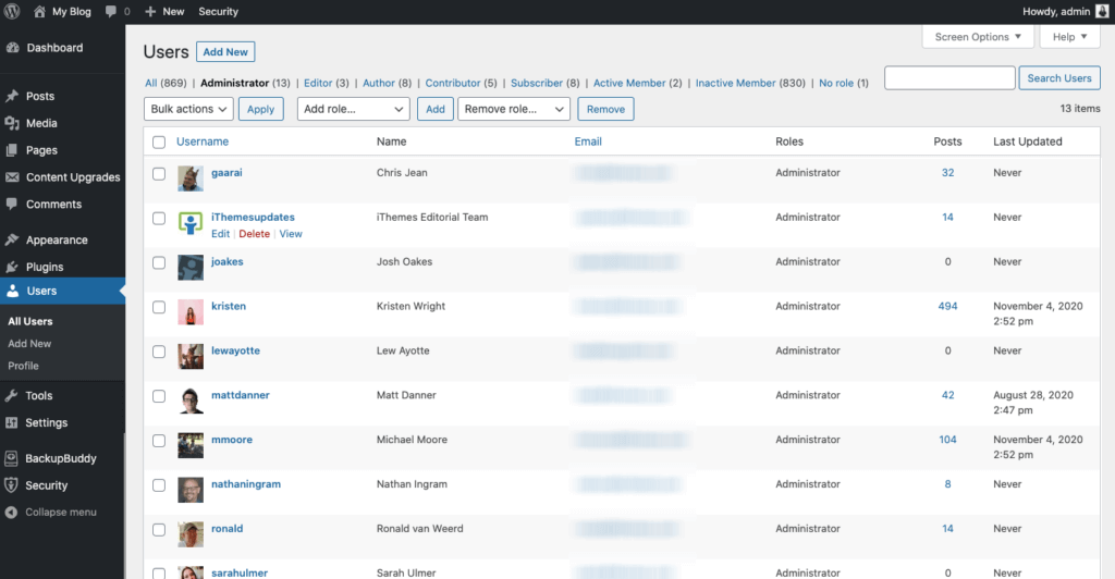 usuários do wordpress
