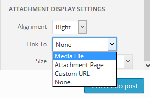 uma captura de tela do WordPress mostrando um usuário alternando a opção "link para"
