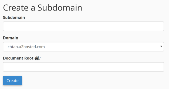 Pengaturan untuk subdomain Anda.