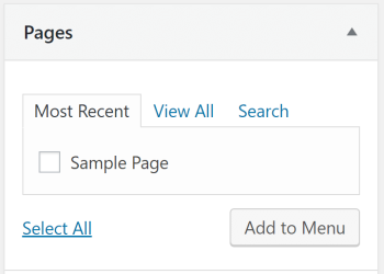 Opsi untuk menambahkan halaman ke menu WordPress Anda.