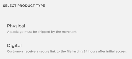 Dua dari pilihan jenis produk yang tersedia di Squarespace.