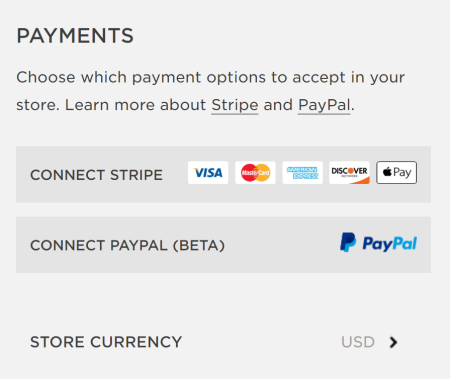 Opsi pembayaran Squarespace.